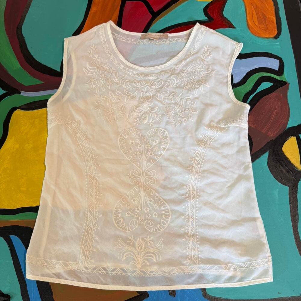 Cream Embroidered Sheer Sleevless Blouse Boho Whimsy Indie Festival Angelcore 6
